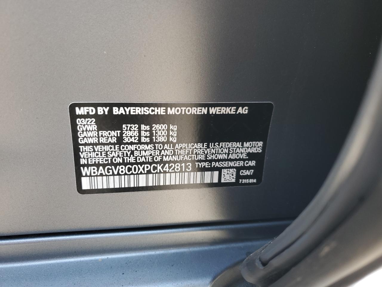 2023 BMW M850XI VIN:1HGCG165XXA046541