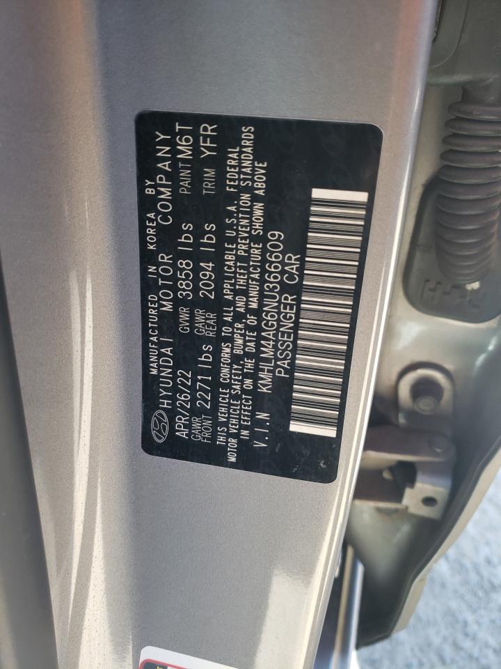 2022 HYUNDAI ELANTRA SEL VIN:KMHLM4AG6NU366609