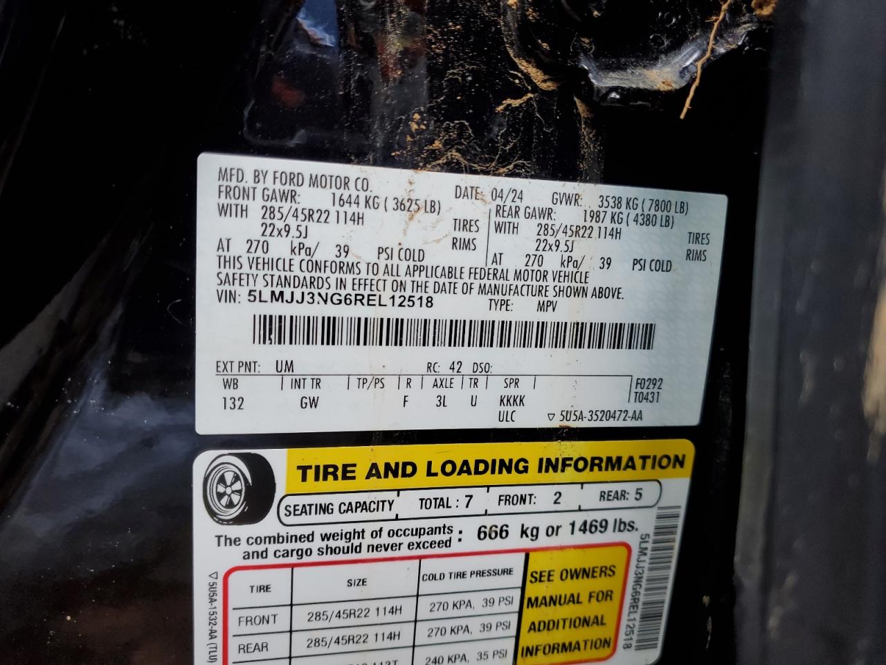 2024 LINCOLN NAVIGATOR L VIN:5LMJJ3NG6REL12518