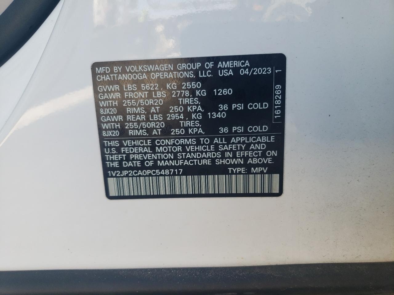 2023 VOLKSWAGEN ATLAS SE VIN:1V2JP2CA0PC548717