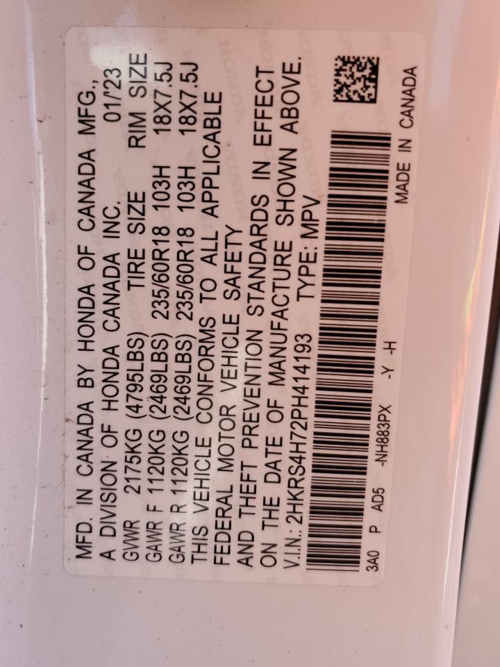 2023 HONDA CR-V EXL VIN:2HKRS4H72PH414193