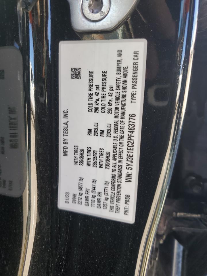 2023 TESLA MODEL 3 VIN:5YJ3E1EC2PF463776