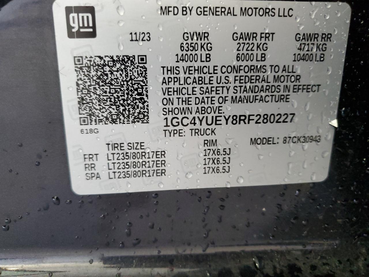 2024 CHEVROLET SILVERADO K3500 LTZ VIN:1GC4YUEY8RF280227