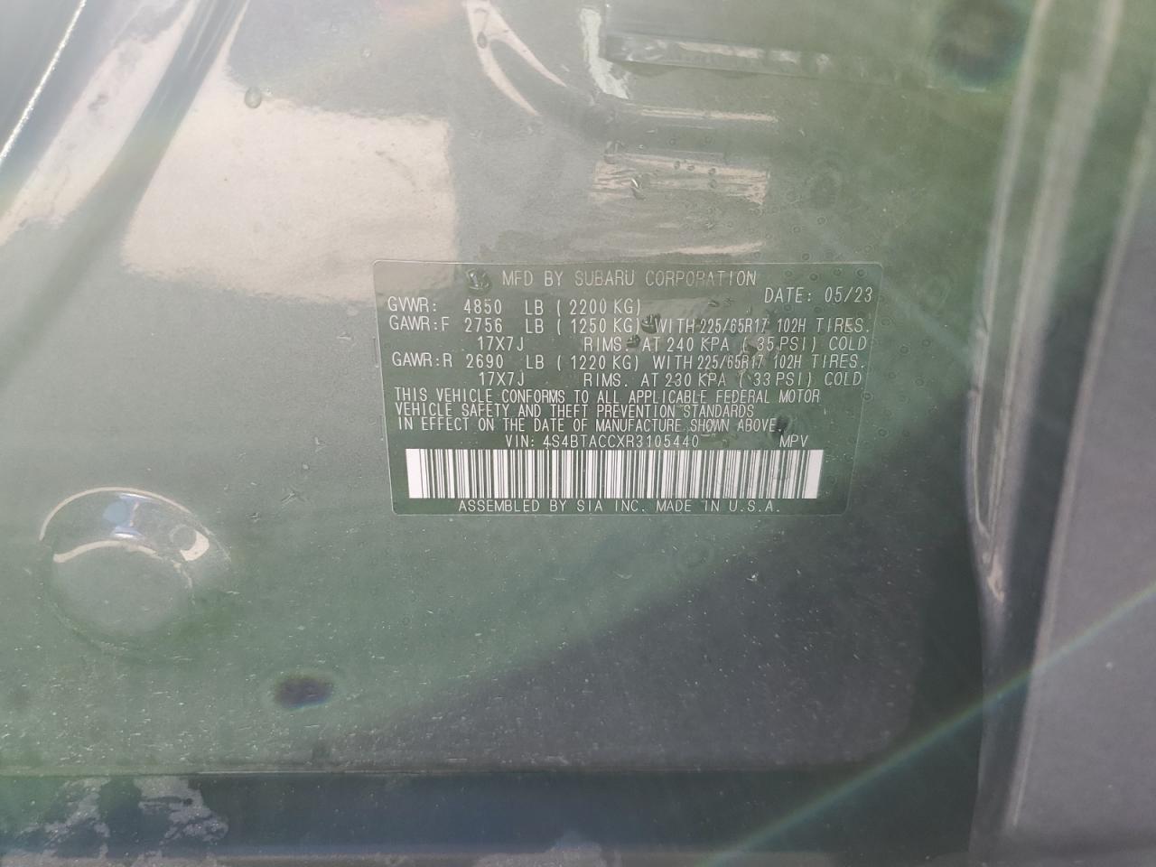 2024 SUBARU OUTBACK PREMIUM VIN:4S4BTACCXR3105440