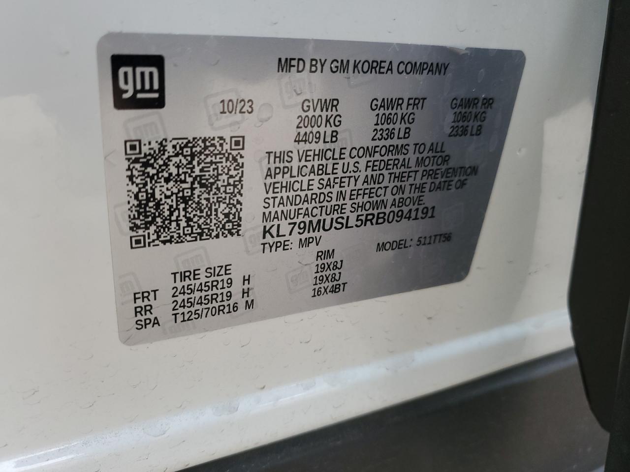 2024 CHEVROLET TRAILBLAZER RS VIN:KL79MUSL5RB094191