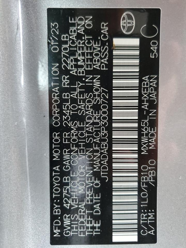 2023 TOYOTA PRIUS LE VIN:JTDADABU3P3000727