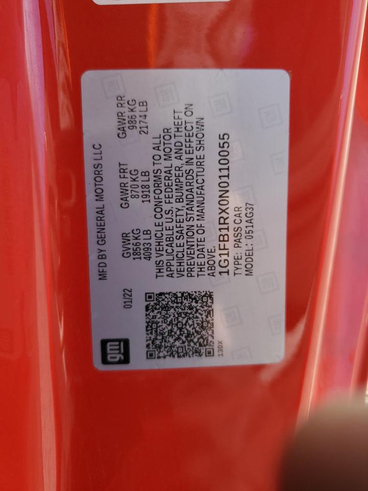 2022 CHEVROLET CAMARO LS VIN:1G1FB1RX0N0110055