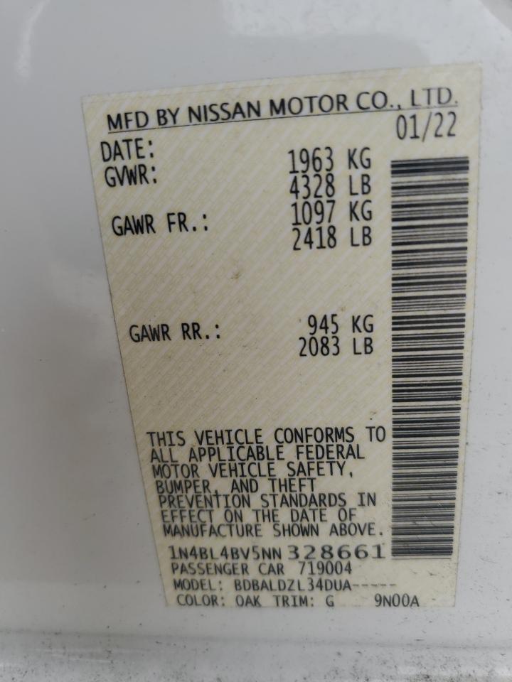 2022 NISSAN ALTIMA S VIN:1N4BL4BV5NN328661