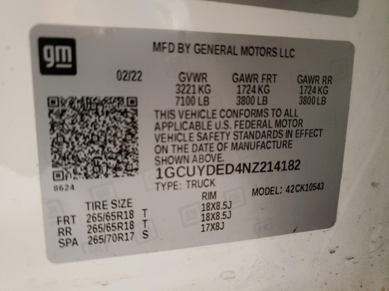 2022 CHEVROLET SILVERADO LTD K1500 LT VIN:1GCUYDED4NZ214182