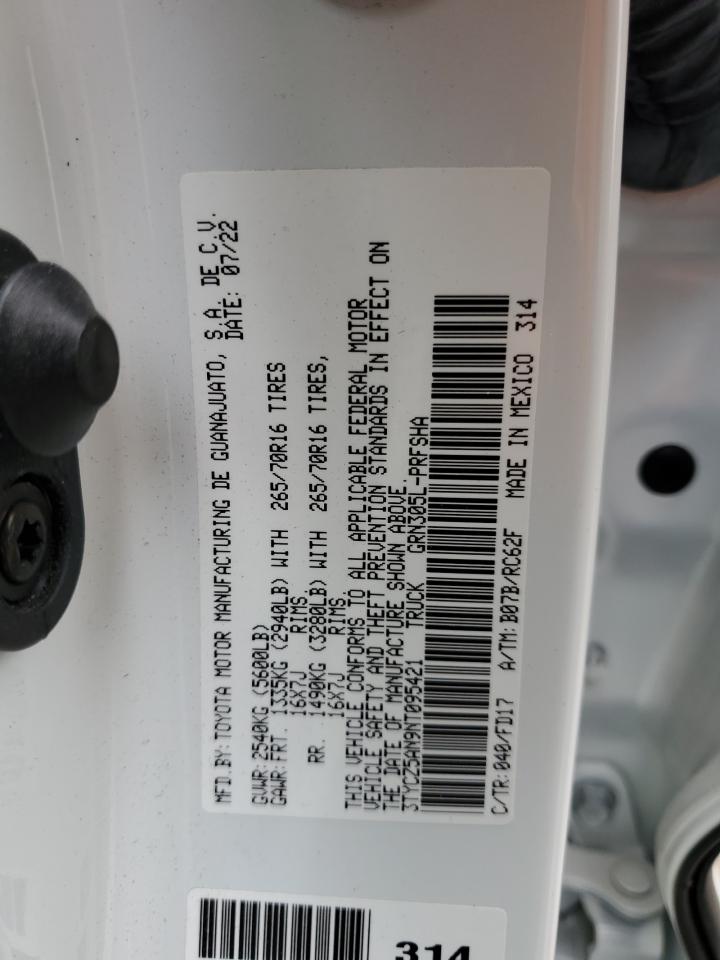 2022 TOYOTA TACOMA DOUBLE CAB VIN:3TYCZ5AN9NT095421