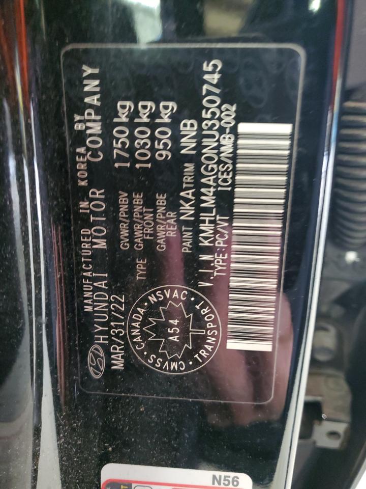 2022 HYUNDAI ELANTRA SEL VIN:KMHLM4AG0NU350745