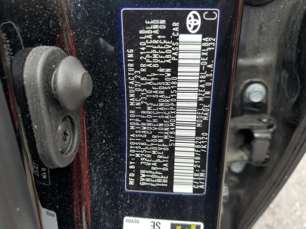 2023 TOYOTA COROLLA LE VIN:5YFB4MDEXPP015180