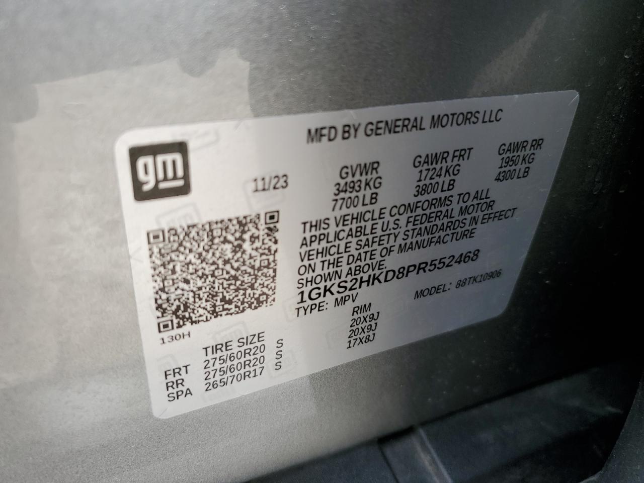 2023 GMC YUKON XL K1500 AT4 VIN:1GKS2HKD8PR552468