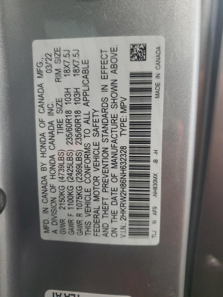 2022 HONDA CR-V EXL VIN:2HKRW2H86NH632328