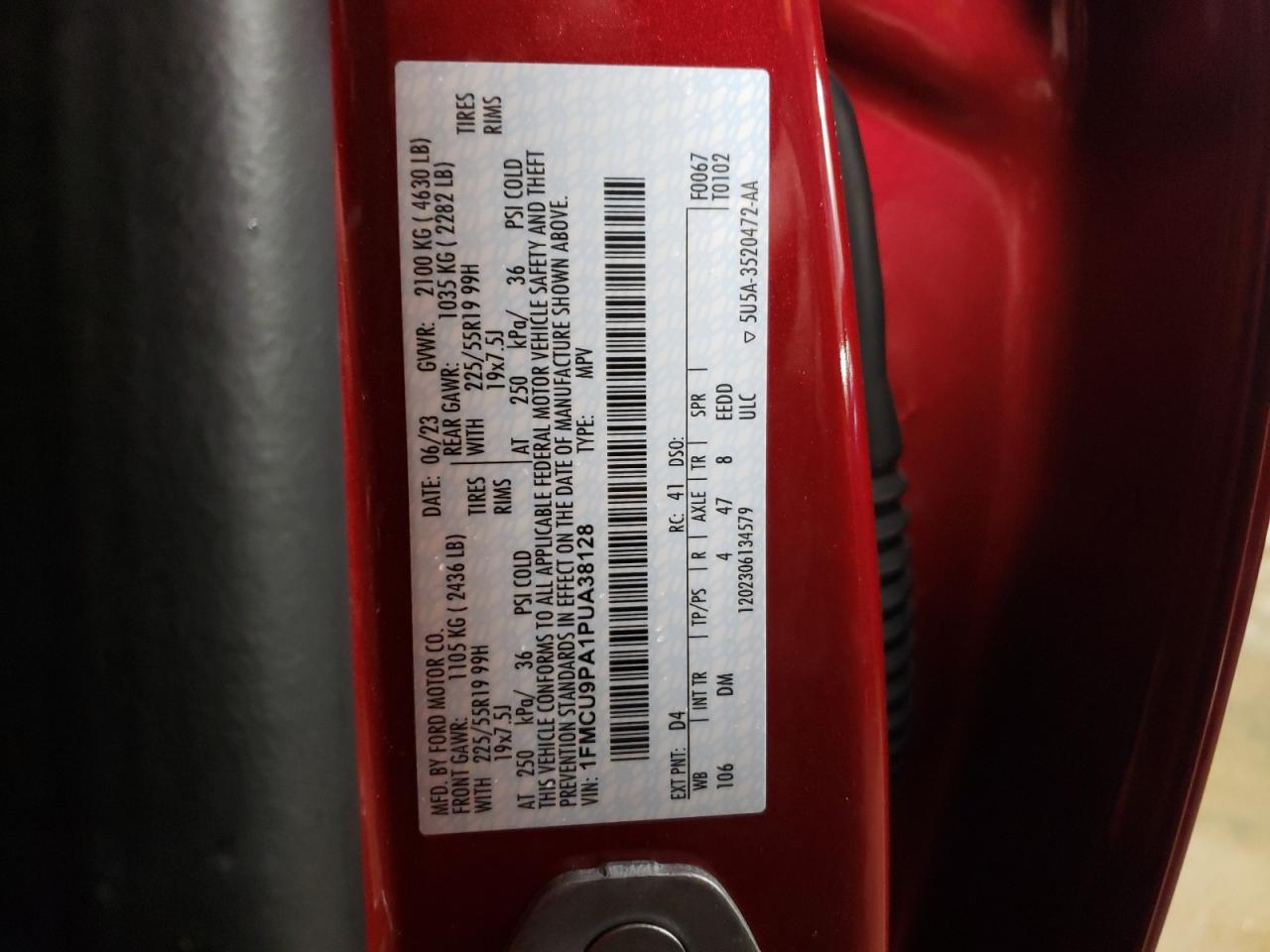 2023 FORD ESCAPE ST LINE ELITE VIN:1FMCU9PA1PUA38128