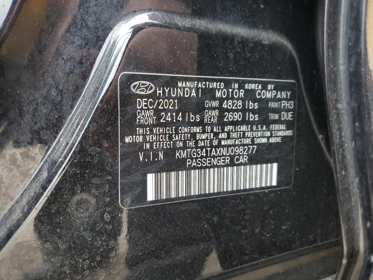 2022 GENESIS G70 BASE VIN:KMTG34TAXNU098277