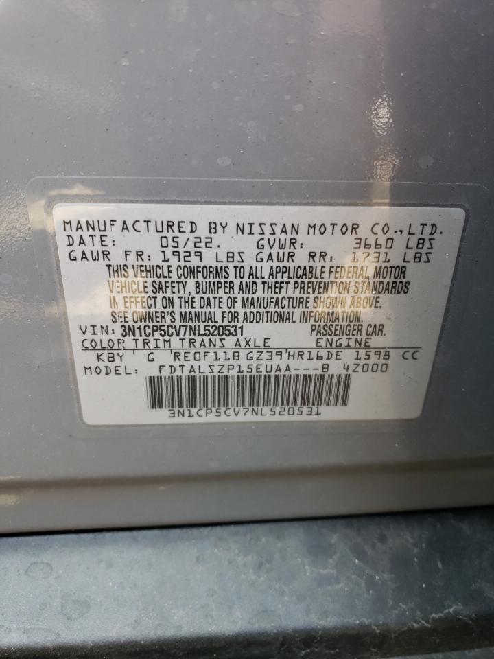 2022 NISSAN KICKS SV VIN:3N1CP5CV7NL520531