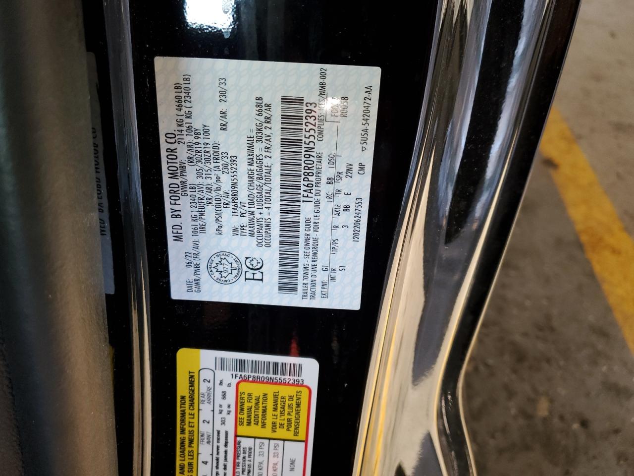 2022 FORD MUSTANG MACH I VIN:1FA6P8R09N5552393