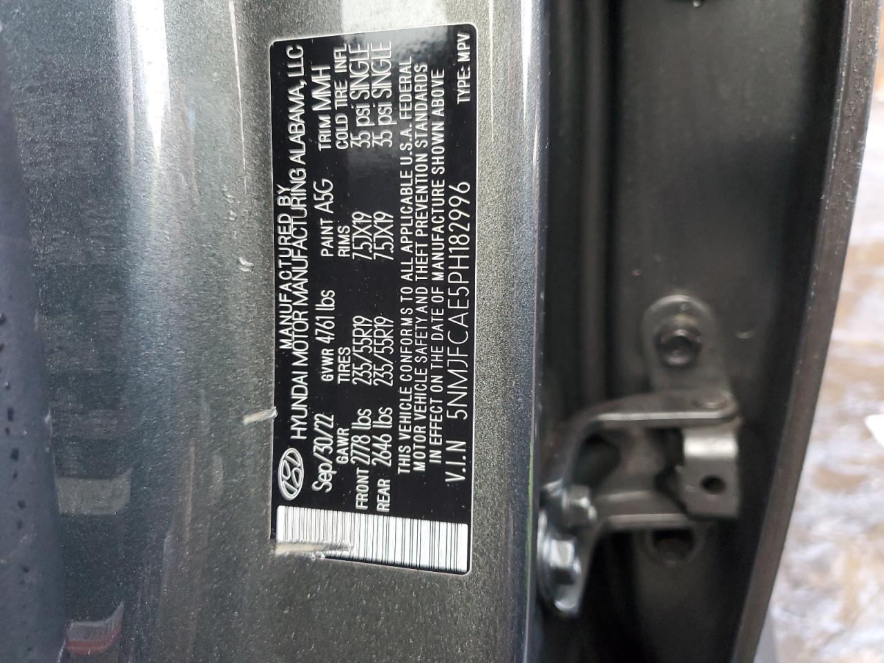 2023 HYUNDAI TUCSON SEL VIN:5NMJFCAE5PH182996