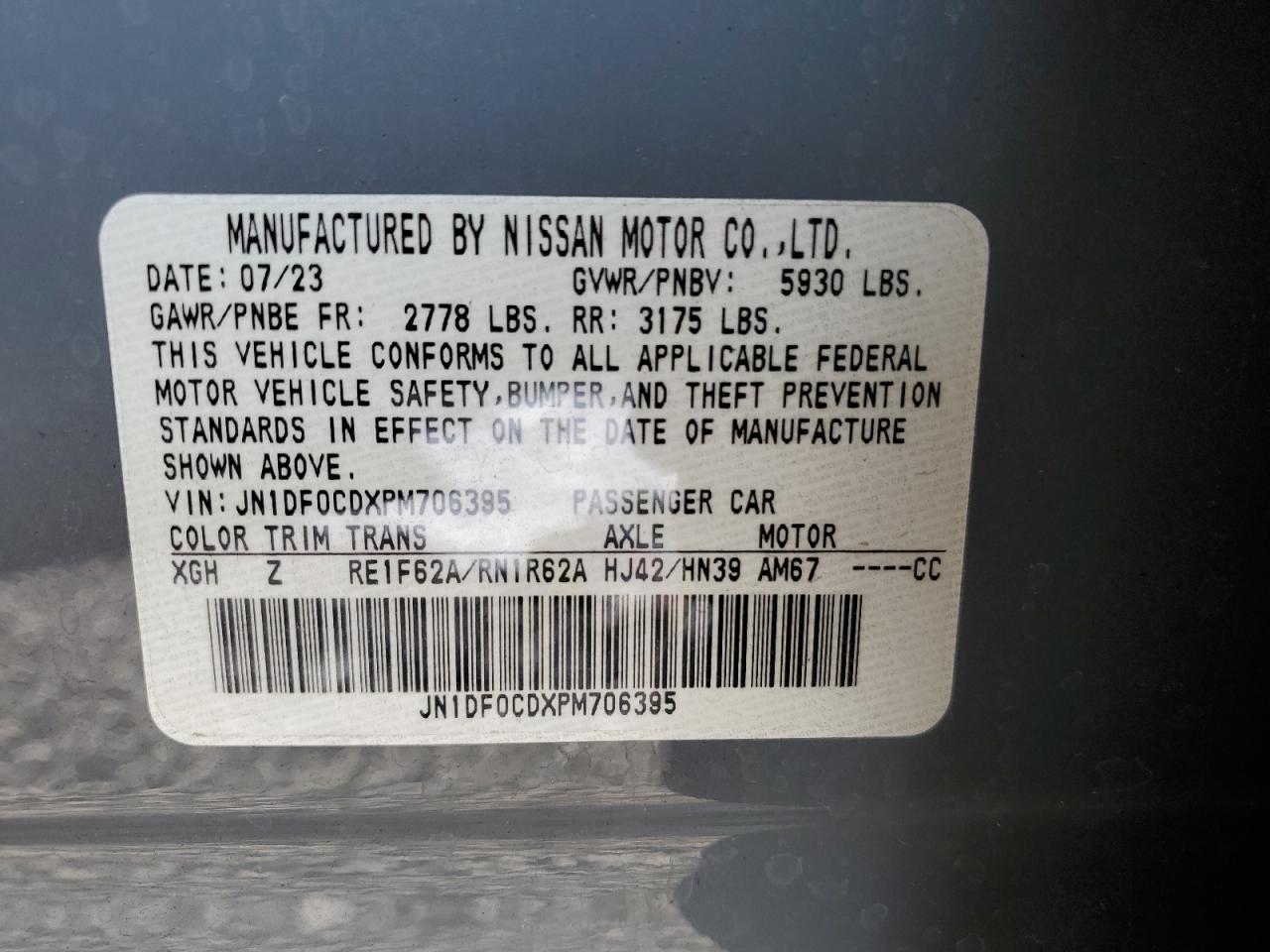 2023 NISSAN ARIYA PLATINUM + VIN:JN1DF0CDXPM706395