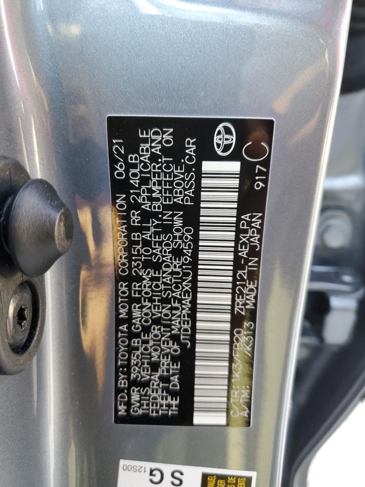 2022 TOYOTA COROLLA LE VIN:JTDEPMAEXNJ194590