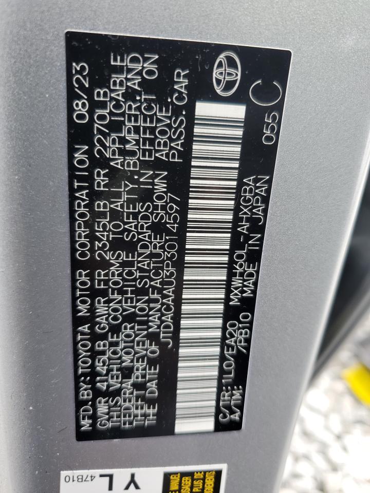 2023 TOYOTA PRIUS LE VIN:JTDACAAU3P3014597