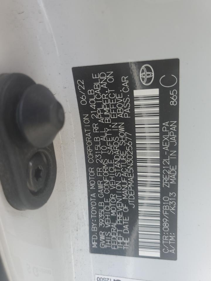 2022 TOYOTA COROLLA LE VIN:JTDEPMAE5N3025677