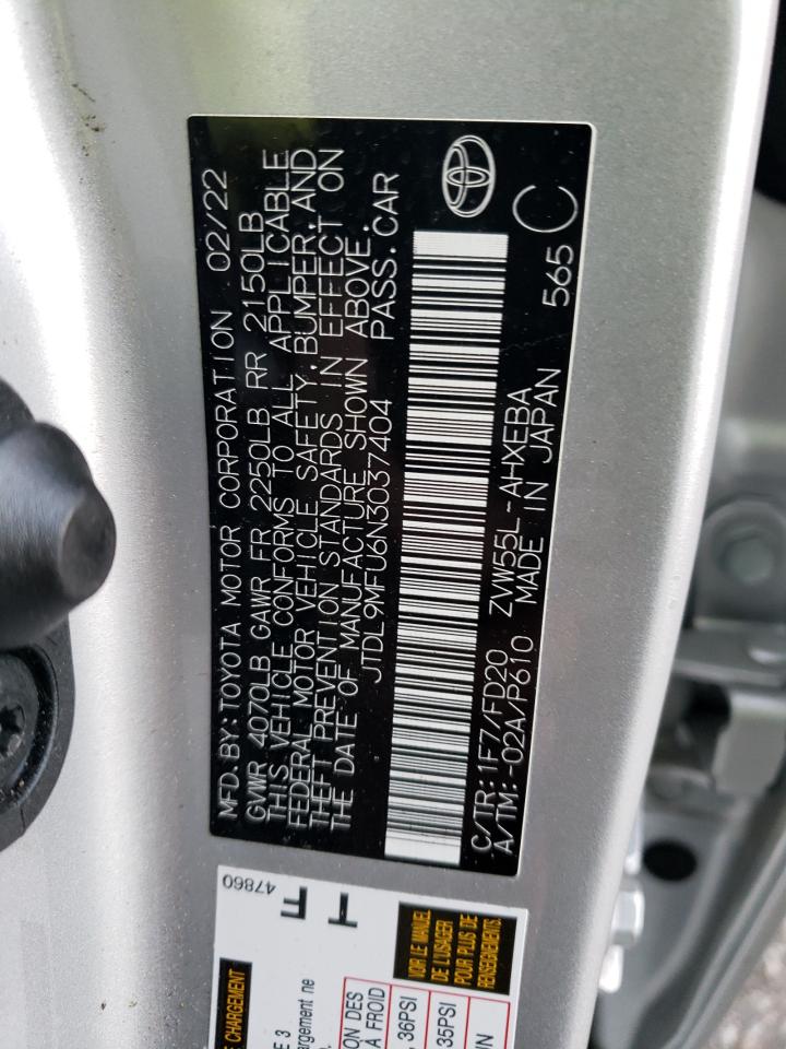 2022 TOYOTA PRIUS LE VIN:JTDL9MFU6N3037404