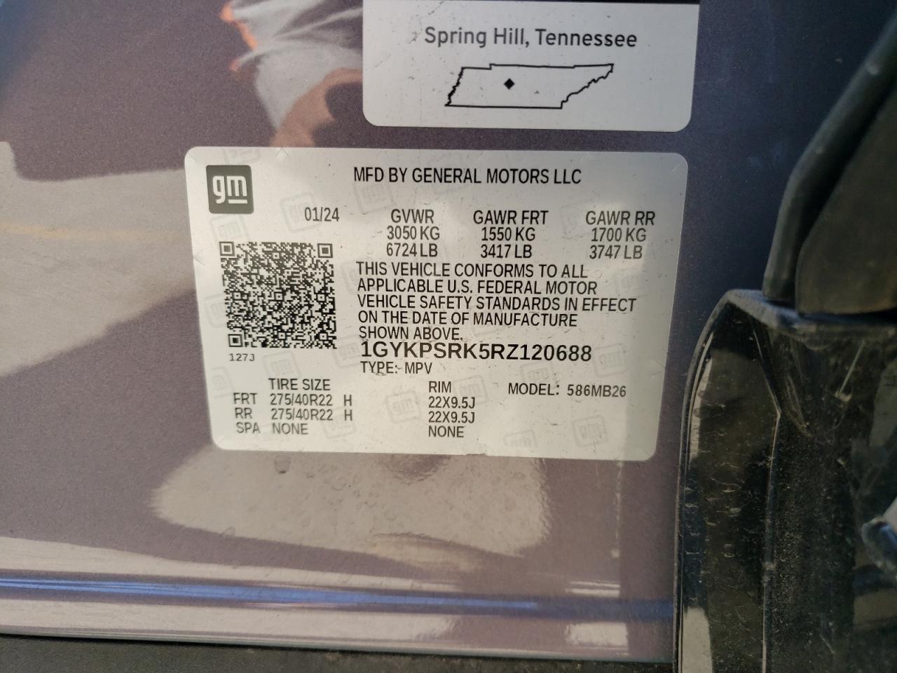 2024 CADILLAC LYRIQ LUXURY VIN:1GYKPSRK5RZ120688