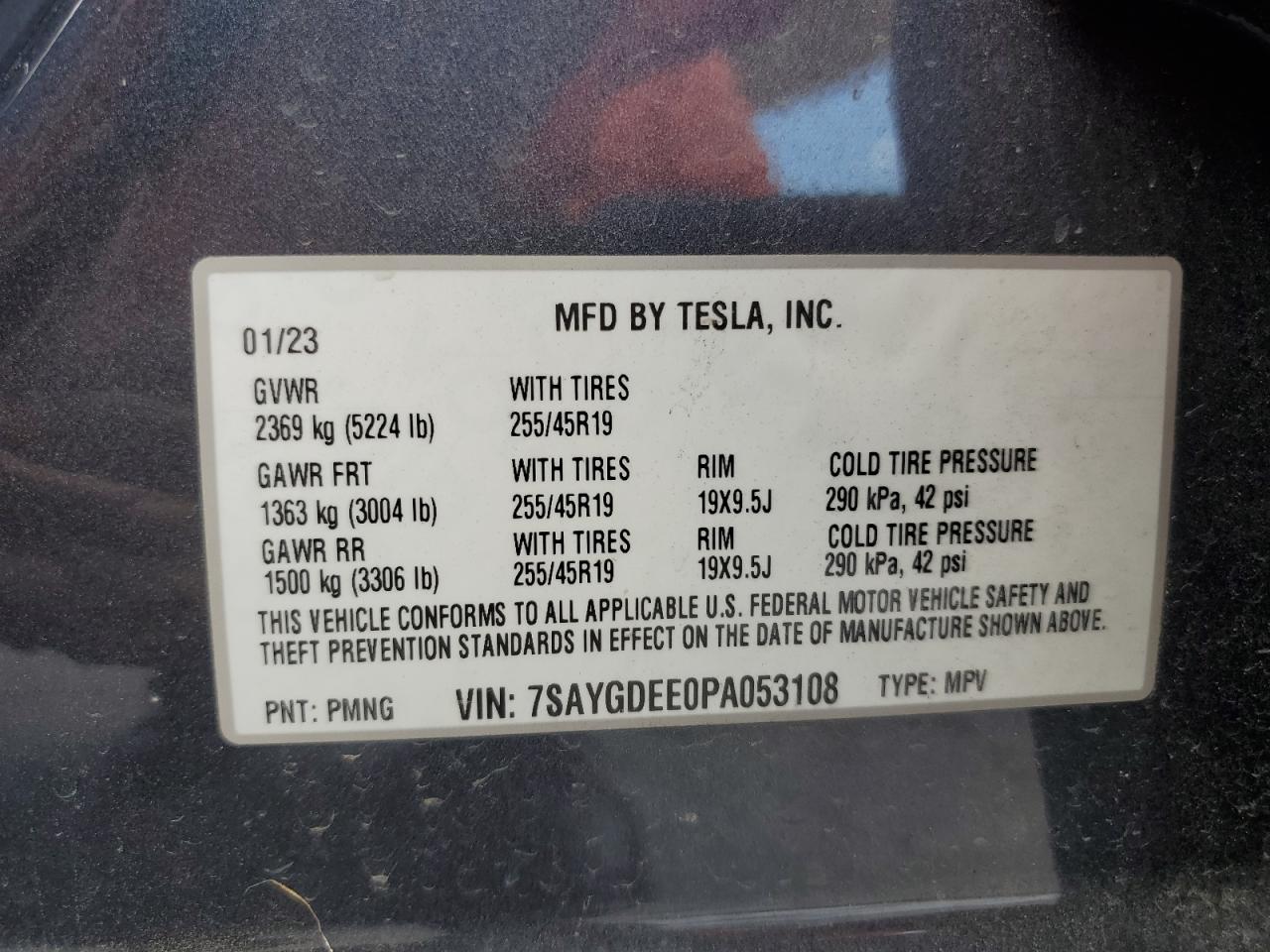 2023 TESLA MODEL Y VIN:7SAYGDEE0PA053108