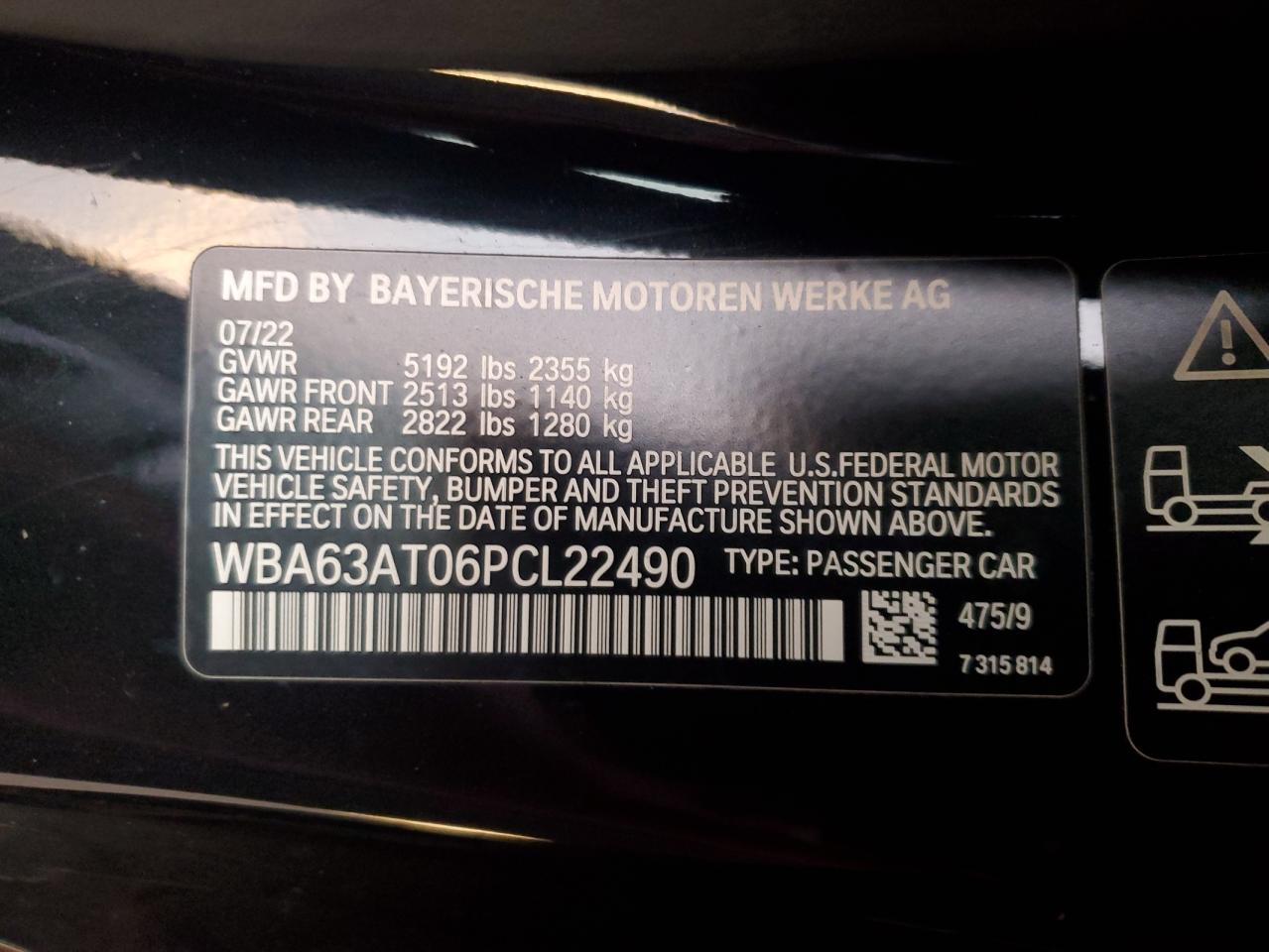 2023 BMW M440XI VIN:WBA63AT06PCL22490
