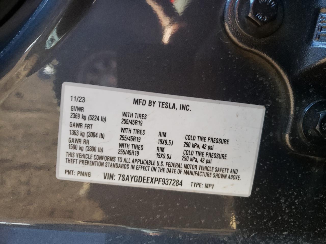 2023 TESLA MODEL Y VIN:7SAYGDEEXPF937284