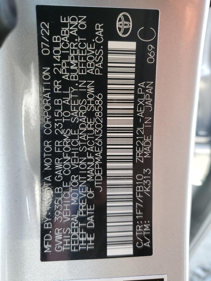 2022 TOYOTA COROLLA LE VIN:JTDEPMAE6N3028586