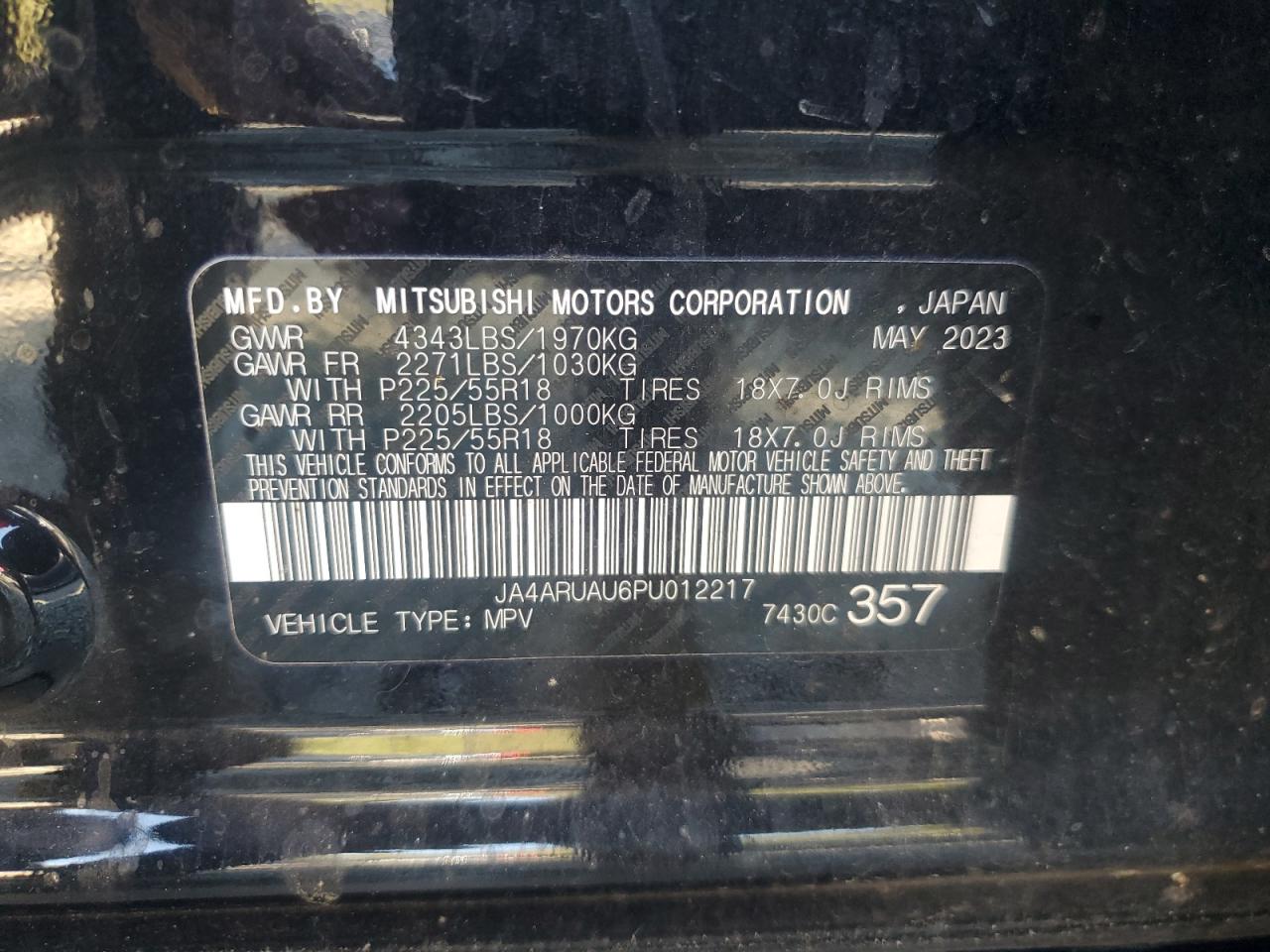 2023 MITSUBISHI OUTLANDER SPORT S/SE VIN:JA4ARUAU6PU012217