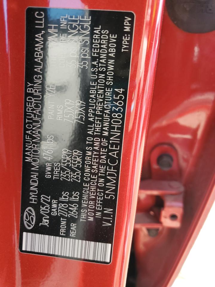 2022 HYUNDAI TUCSON SEL VIN:5NMJFCAE1NH083654