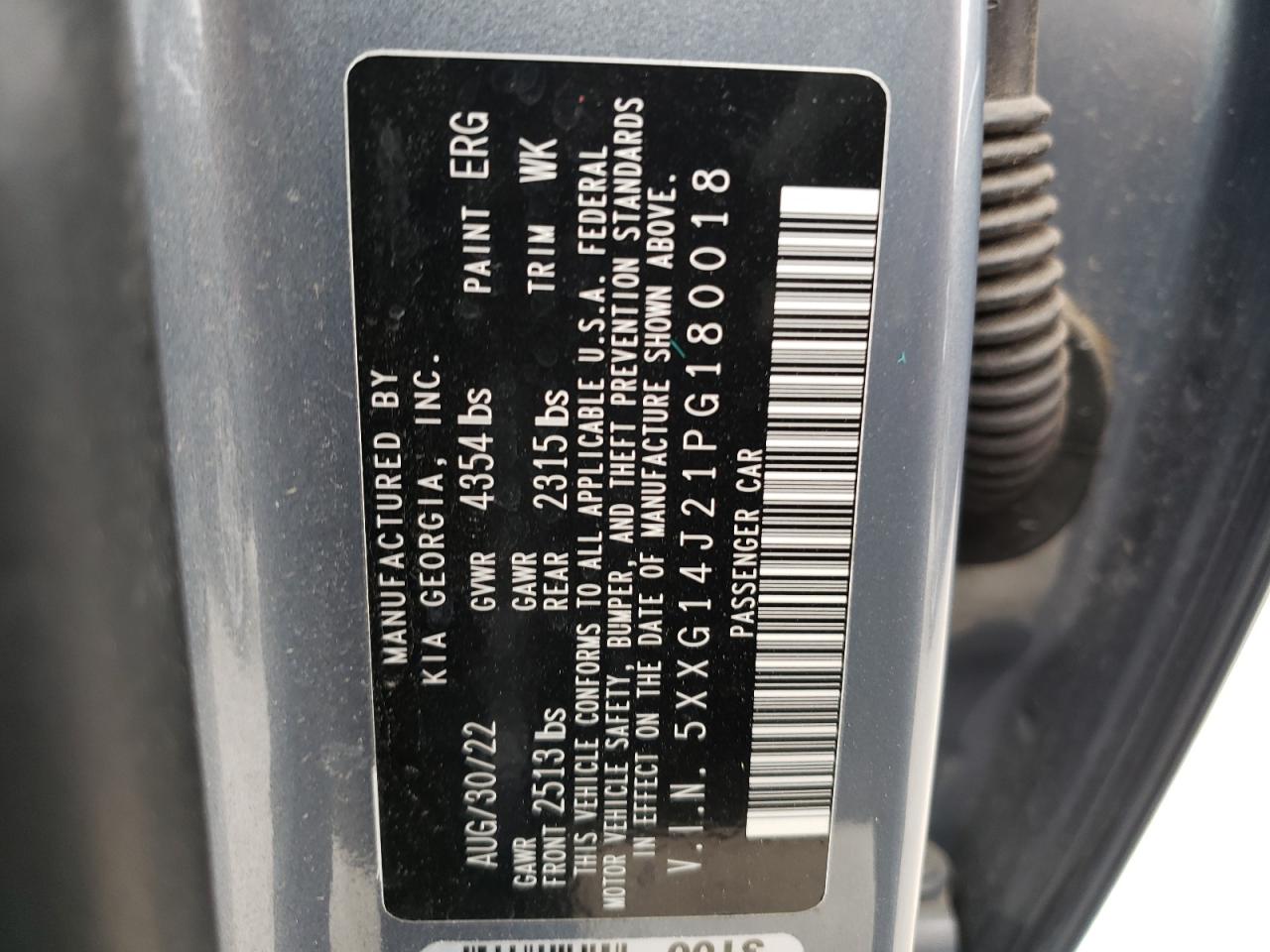 2023 KIA K5 LXS VIN:5XXG14J21PG180018