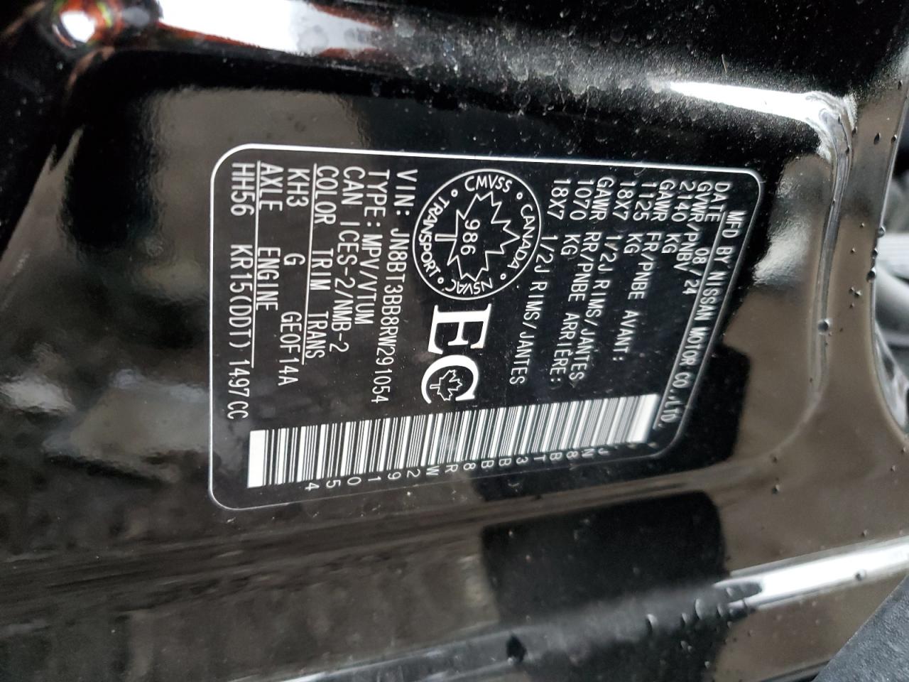 2024 NISSAN ROGUE SV VIN:JN8BT3BB8RW291054
