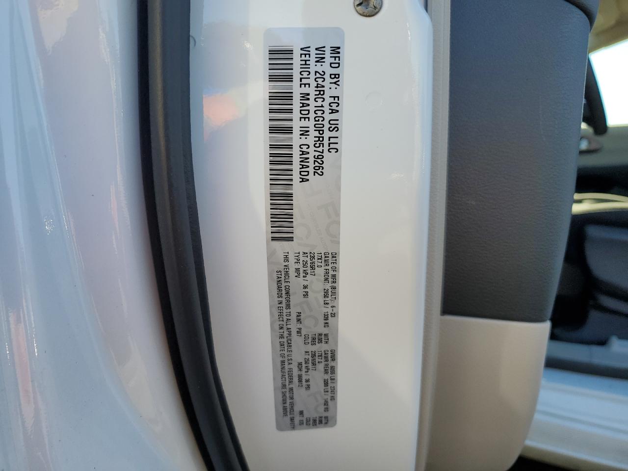 2023 CHRYSLER VOYAGER LX VIN:2C4RC1CG0PR579262