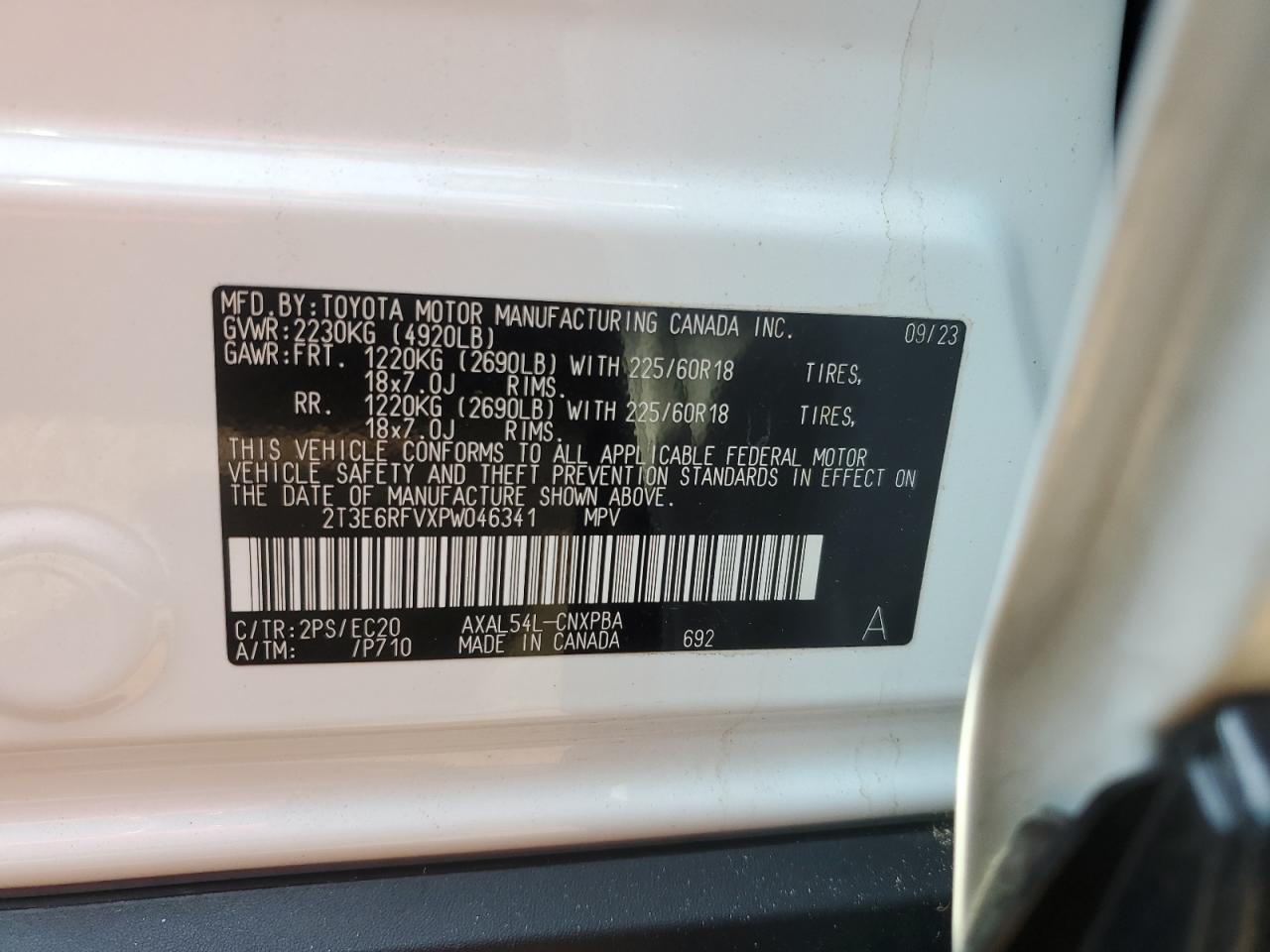 2023 TOYOTA RAV4 XSE VIN:2T3E6RFVXPW046341