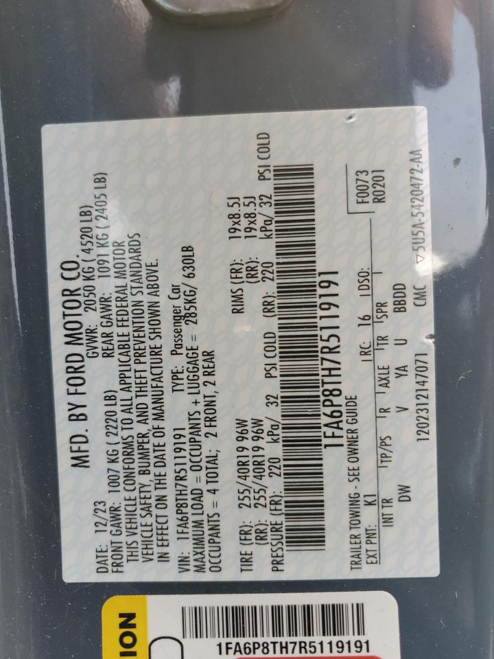 2024 FORD MUSTANG VIN:1FA6P8TH7R5119191