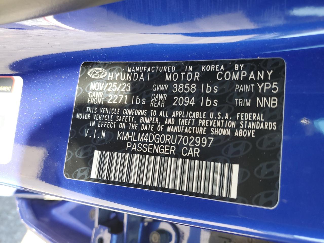 2024 HYUNDAI ELANTRA SEL VIN:KMHLM4DG0RU702997
