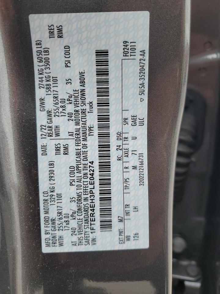 2023 FORD RANGER XL VIN:1FTER4EH3PLE04274