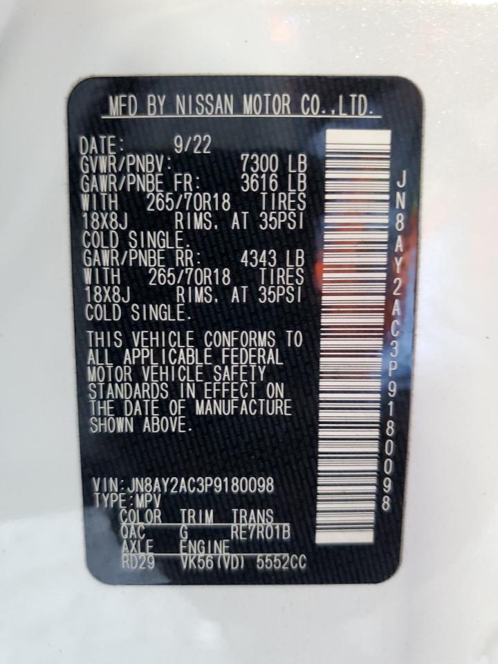 2023 NISSAN ARMADA S VIN:JN8AY2AC3P9180098
