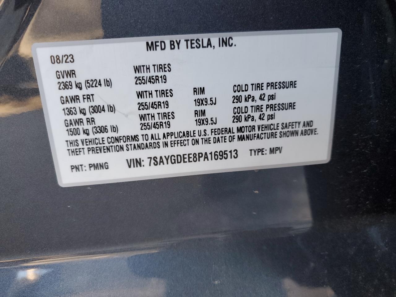 2023 TESLA MODEL Y VIN:7SAYGDEE8PA169513