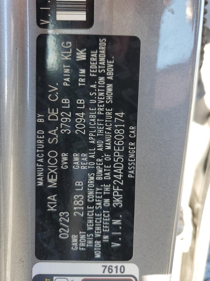 2023 KIA FORTE LX VIN:3KPF24AD5PE608174