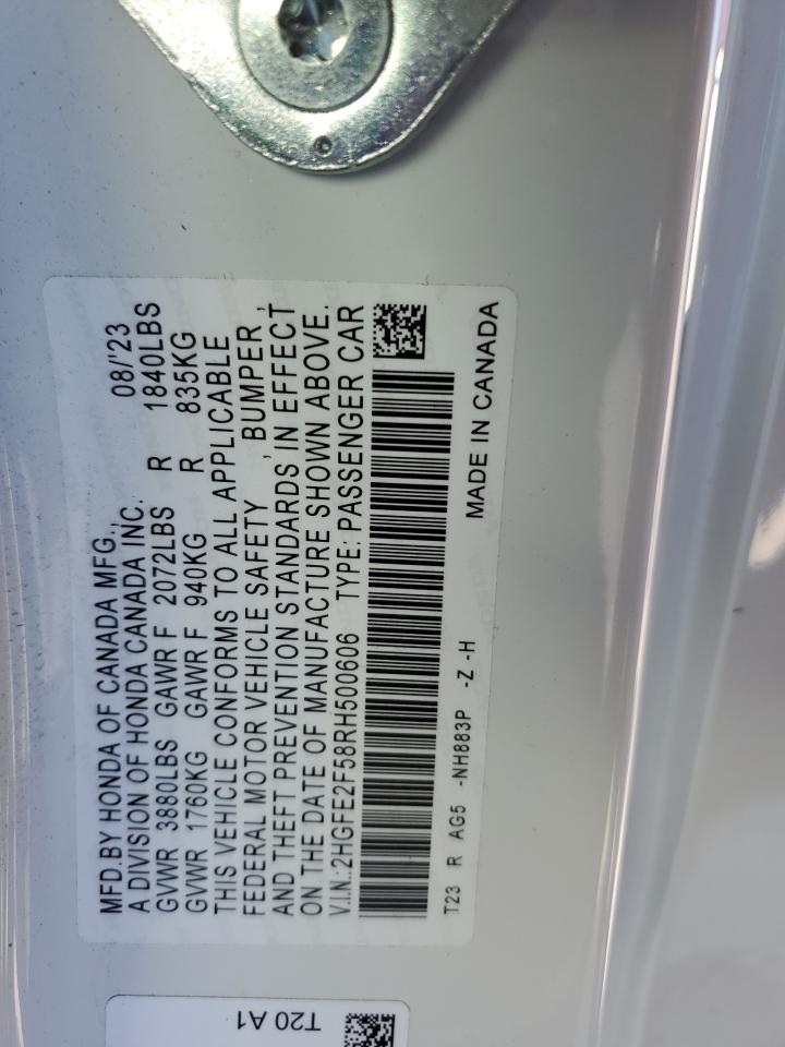 2024 HONDA CIVIC SPORT VIN:2HGFE2F58RH500606