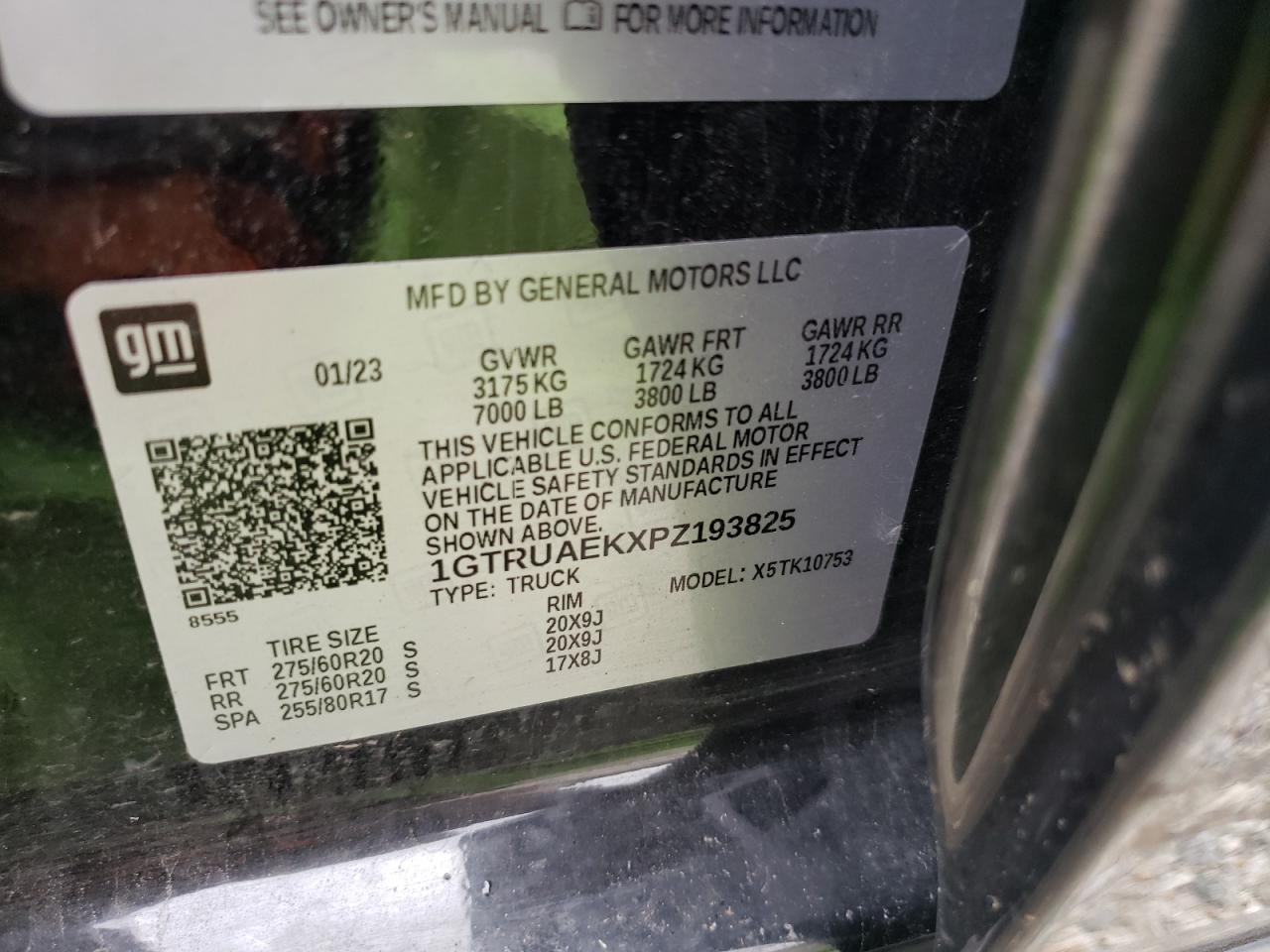 2023 GMC SIERRA K1500 VIN:1GTRUAEKXPZ193825