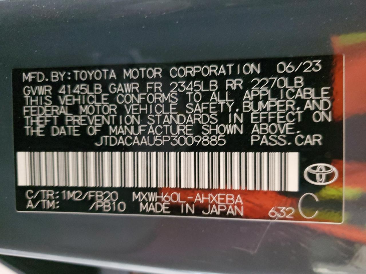 2023 TOYOTA PRIUS LE VIN:JTDACAAU5P3009885