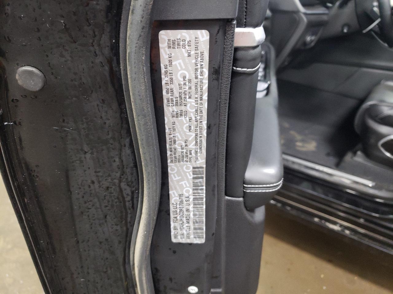 2023 JEEP GRAND CHEROKEE OVERLAND VIN:1C4RJHDG2P8706716