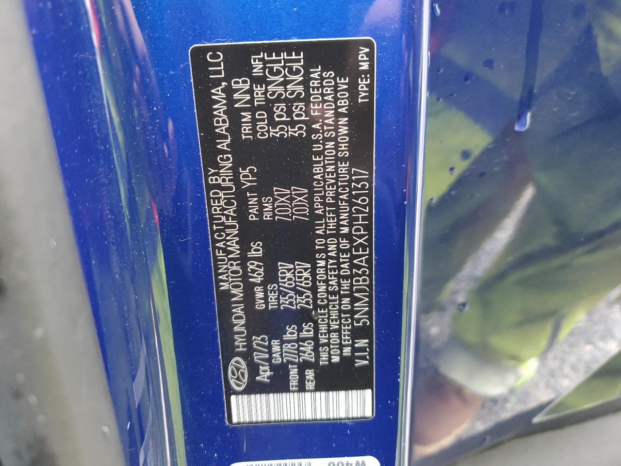 2023 HYUNDAI TUCSON SEL VIN:5NMJB3AEXPH261317